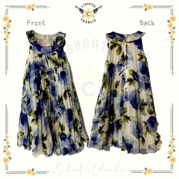 JESSICA ANN Floral Sleeveless Pleated Blue Floral Print A-Line Dress Girls Sz 6 - Picture 1 of 4